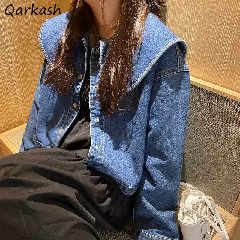Jackets Women Denim Peter Pan Collar Cropped Preppy Sweet Harajuku Spring High Quality Outwear Chic Vintage Ladies Popular Ins
Jackets Women Denim Peter Pan Collar Cropped Preppy Sweet Harajuku Spring High Quality Outwear Chic Vintage Ladies Popular Ins