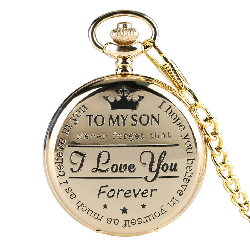 To My Son, I love You Design Gold Antique Pocket Watch Exquisite Flower Pattern Cover Pendant Watch Birthday Gifts
To My Son, I love You Design Gold Antique Pocket Watch Exquisite Flower Pattern Cover Pendant Watch Birthday Gifts