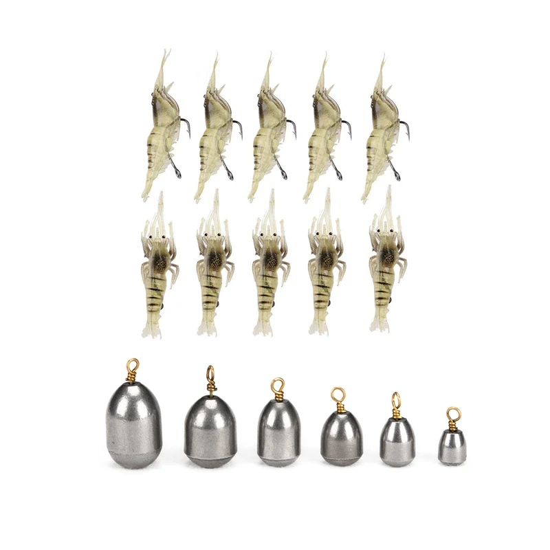 10 Pcs Shrimp Fishing Simulation Soft Prawn Lure Hook With 12PCS Water Droplets Lead Weights Fishing Lead Sinkers
10 Pcs Shrimp Fishing Simulation Soft Prawn Lure Hook With 12PCS Water Droplets Lead Weights Fishing Lead Sinkers