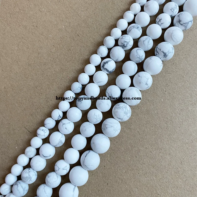 

Natural Stone Matte White Howlite Turquoise Round Loose Beads 15" Strand 4 6 8 10 12MM Pick Size For Jewelry Making DIY