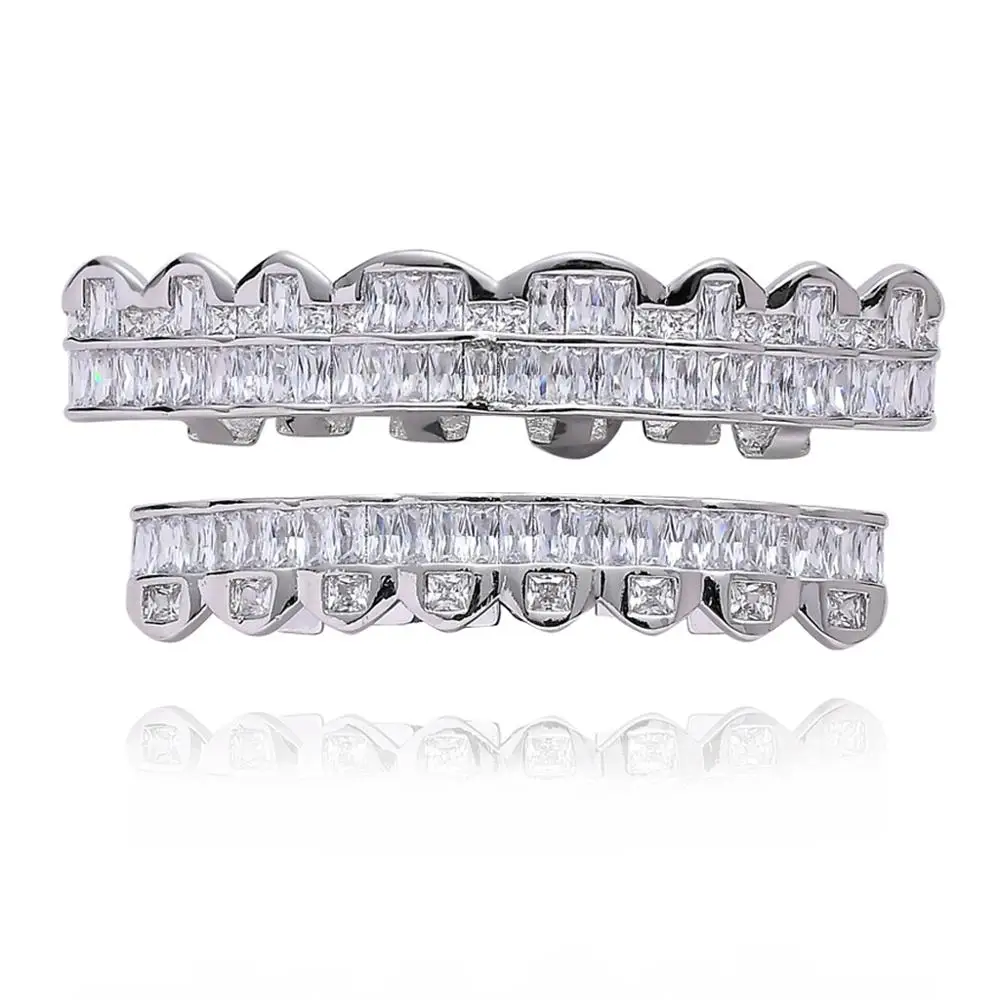 New Baguette Set Teeth Grillz Top & Bottom Silver Color Grills Dental Mouth Hip Hop Fashion Jewelry Rapper Jewelry Gift
New Baguette Set Teeth Grillz Top & Bottom Silver Color Grills Dental Mouth Hip Hop Fashion Jewelry Rapper Jewelry Gift
