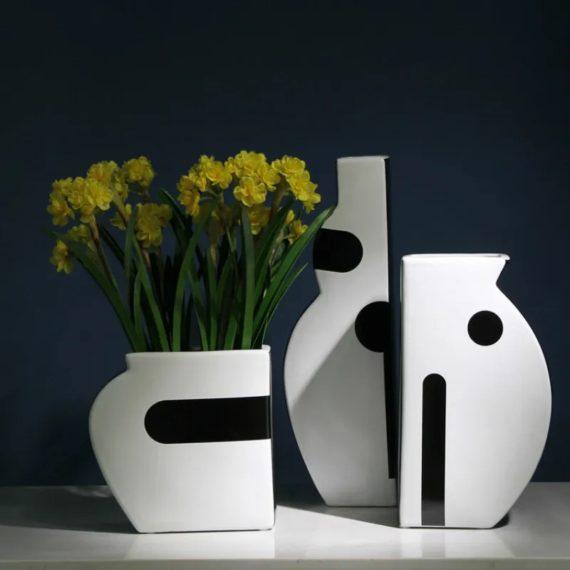 

Керамическая ваза, абстрактная черно-белая Цветочная композиция, настольные керамические изделия, креативные современные украшения для дома