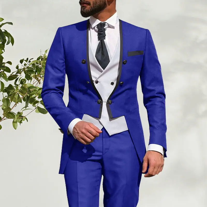 2021 Custom Made 3 Piece Groomsmen Royal Blue Groom Tuxedos Stand Lapel Men Suits Wedding/Prom Best Man Tailcoat Blazer Pant Set
2021 Custom Made 3 Piece Groomsmen Royal Blue Groom Tuxedos Stand Lapel Men Suits Wedding/Prom Best Man Tailcoat Blazer Pant Set