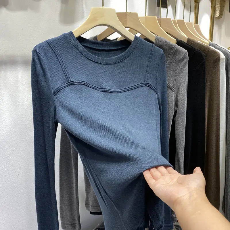 T-Shirt Women Long Sleeve Knitted Solid Slim Spring Korean Style All-match Fashion Casual Female Tops Elegant Female Clothing 
T-Shirt Women Long Sleeve Knitted Solid Slim Spring Korean Style All-match Fashion Casual Female Tops Elegant Female Clothing