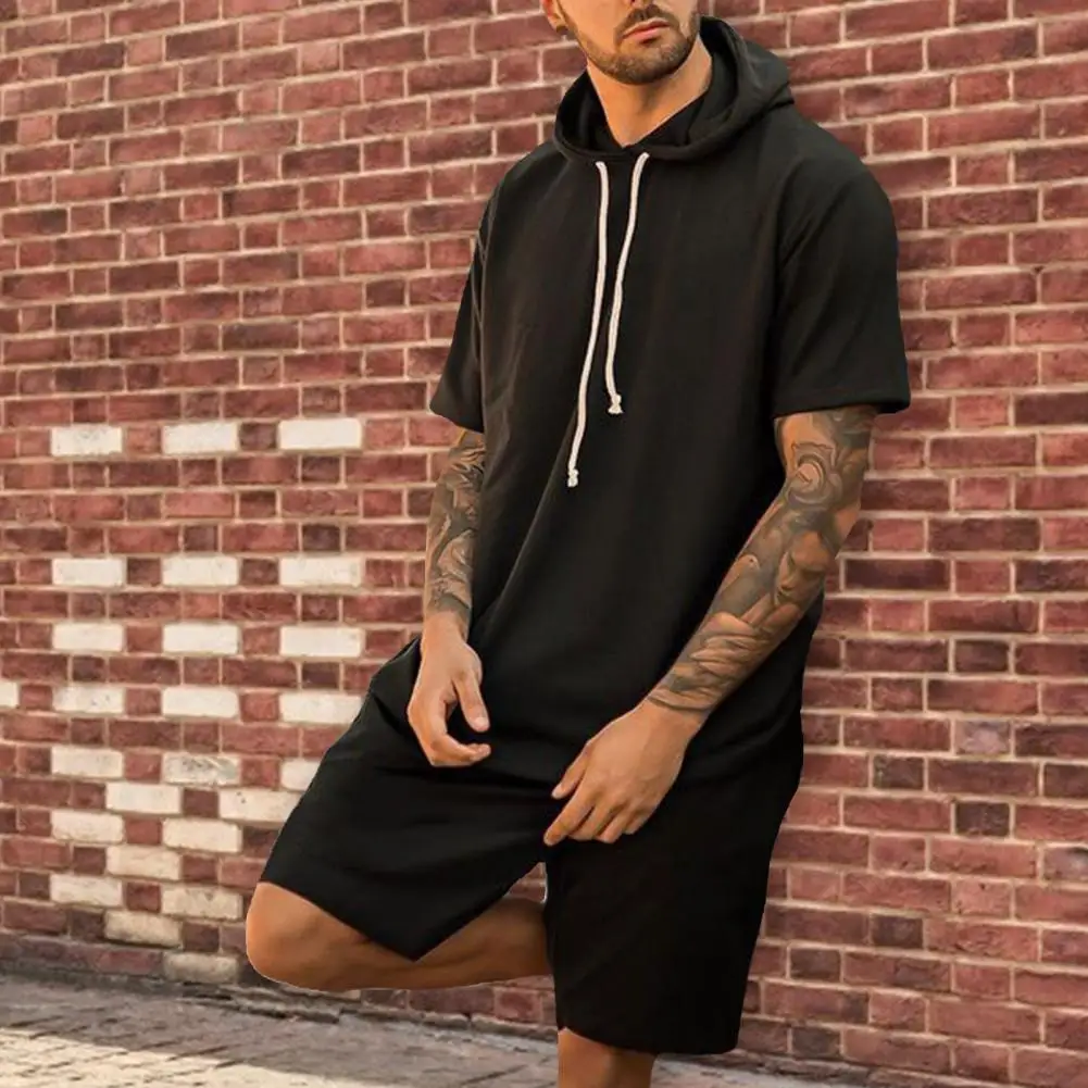 2021 Men Outfit Hooded Breathable Black Short Sleeve Loose T-shirt Shorts Set Men Running Tracksuit 2 Pieces Sets Male Clothing
2021 Men Outfit Hooded Breathable Black Short Sleeve Loose T-shirt Shorts Set Men Running Tracksuit 2 Pieces Sets Male Clothing