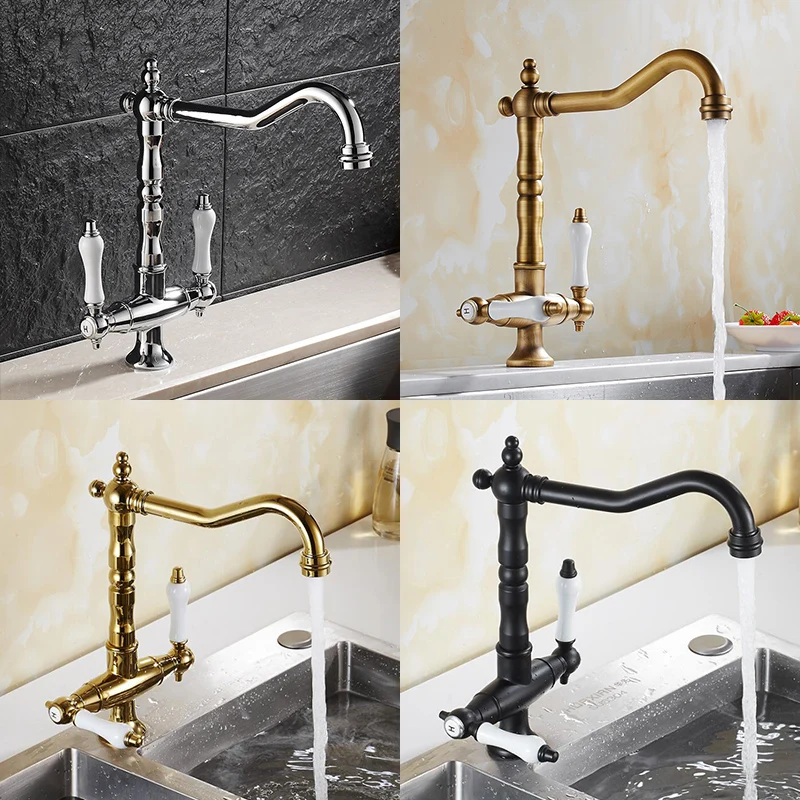 Dual Handle Kitchen Faucet Deck Mounted Single Hole Hot Cold Water Mixer Crane Kitchen Sink Faucets Antique Bronze Black ELK9088 
Dual Handle Kitchen Faucet Deck Mounted Single Hole Hot Cold Water Mixer Crane Kitchen Sink Faucets Antique Bronze Black ELK9088