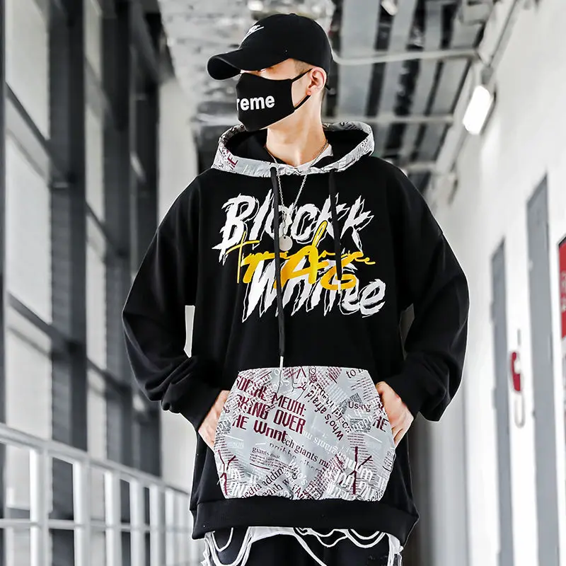Spring and Autumn Men's Hoodie Loose Hip Hop Harajuku Personalized Printed Pocket Top T-shirt
Spring and Autumn Men's Hoodie Loose Hip Hop Harajuku Personalized Printed Pocket Top T-shirt