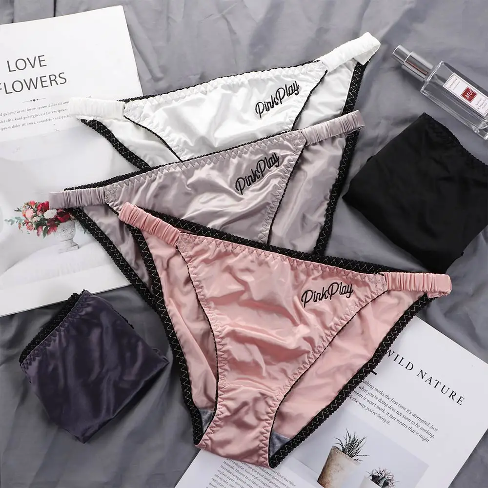 Sexy Girl Thongs Women Glossy Underwear Panty Low Waist Solid Color Satin Fabric Briefs Embroidery Fitness Sports Underpants 
Sexy Girl Thongs Women Glossy Underwear Panty Low Waist Solid Color Satin Fabric Briefs Embroidery Fitness Sports Underpants