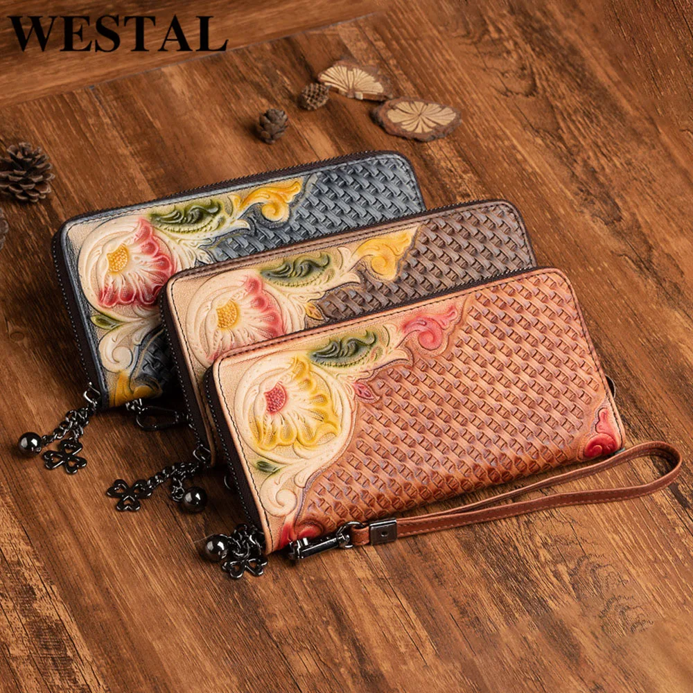 

Женский кошелек WESTAL из натуральной кожи, роскошный Дамский бумажник с кармашками для мелочи, модный клатч с зажимом для денег, для дам 016