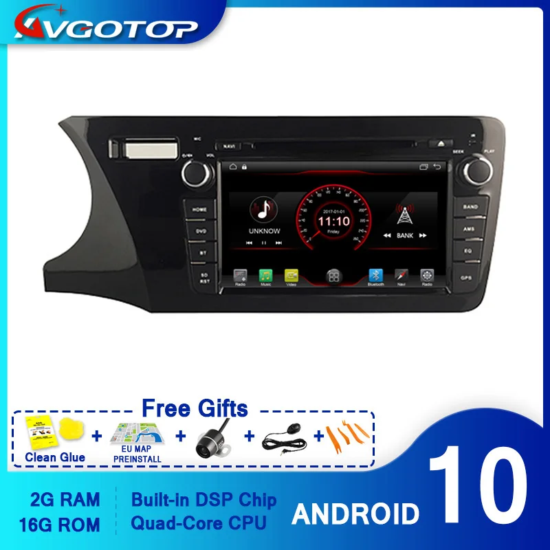 AVGOTOP Android 10 WINCE Bluetooth GPS автомобильный Радио dvd плеер для HONDA CITY 2014 LHD 2G 16G MP3 MP4 Wifi