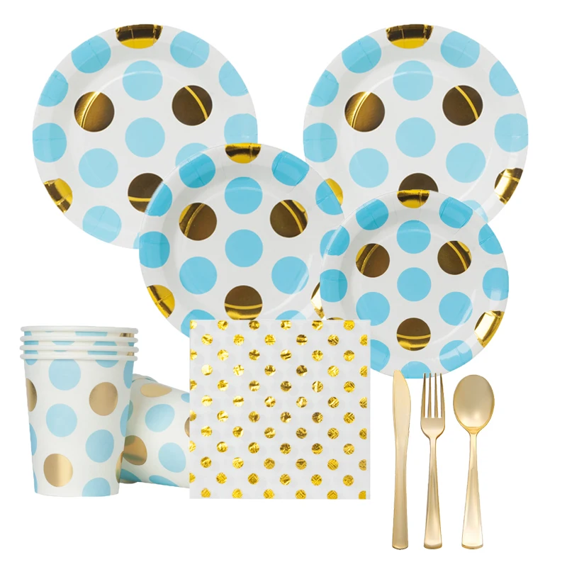 Blue Gold Dots Party Disposable tableware Plate Cup Napkin wedding party decoration baby shower kids 1st birthday party supplies
Blue Gold Dots Party Disposable tableware Plate Cup Napkin wedding party decoration baby shower kids 1st birthday party supplies