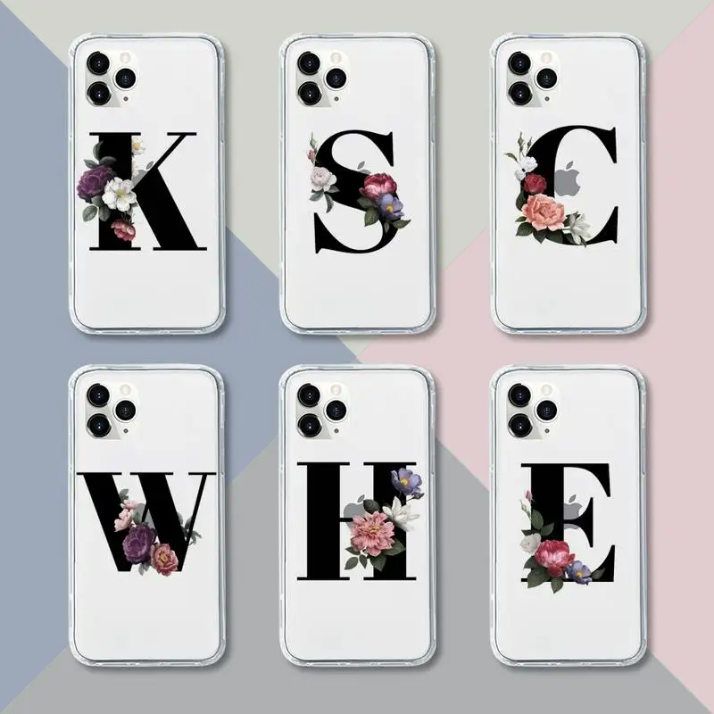 Alphabet Letter Flower Phone Case Transparent For iPhone 13 12 11 pro mini XS XR X max 5 6 s 7 8 plus Soft Clear Mobile bags
Alphabet Letter Flower Phone Case Transparent For iPhone 13 12 11 pro mini XS XR X max 5 6 s 7 8 plus Soft Clear Mobile bags