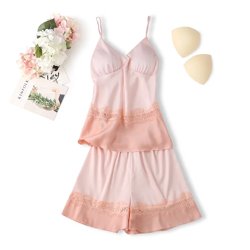 Sleepwear Women Sexy 2PCS Pajamas Satin Strap Top&Shorts Nightwear Lace Sleeveless Sleep Set Pyjamas Summer Intimate Lingerie
Sleepwear Women Sexy 2PCS Pajamas Satin Strap Top&Shorts Nightwear Lace Sleeveless Sleep Set Pyjamas Summer Intimate Lingerie