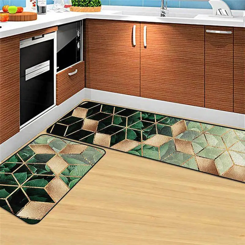Modern heavy metal green gold leaf rhombic kitchen mat combination entry mat bedroom long bedside blanket
Modern heavy metal green gold leaf rhombic kitchen mat combination entry mat bedroom long bedside blanket