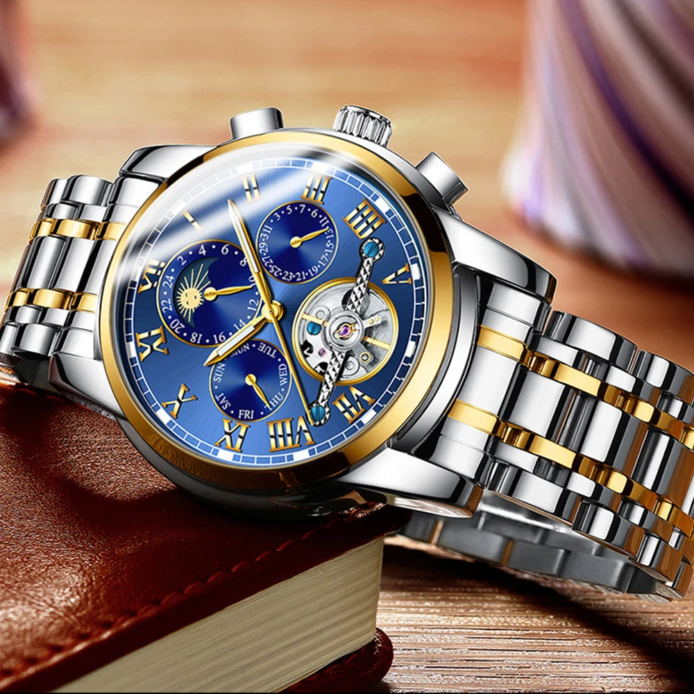 Механические Мужские наручные часы Reloj, модные деловые роскошные часы из нержавеющей стали с автоматическим календарем времени для мужчин
Механические Мужские наручные часы Reloj, модные деловые роскошные часы из нержавеющей стали с автоматическим календарем времени для мужчин