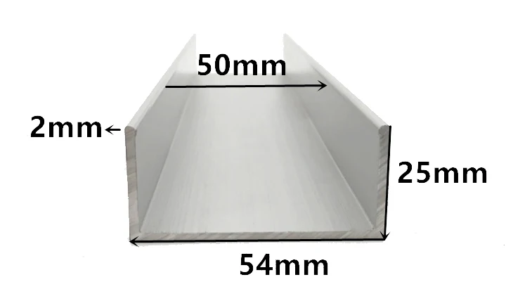 U-образный алюминий, 54 мм x 25 мм x 2 мм, внешняя ширина 54 мм, длина 50 см, полоса из алюминиевого сплава со стеклянным покрытием
U-образный алюминий, 54 мм x 25 мм x 2 мм, внешняя ширина 54 мм, длина 50 см, полоса из алюминиевого сплава со стеклянным покрытием