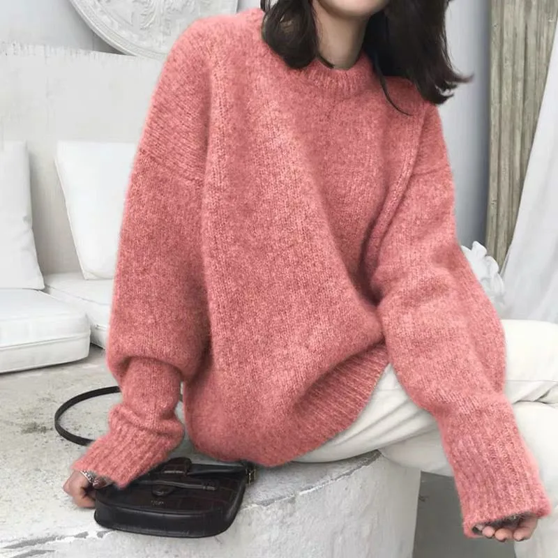 

Элегантный женский кашемировый свитер, вязаные базовые пуловеры оверсайз, свободный мягкий женский трикотажный джемпер с круглым вырезом