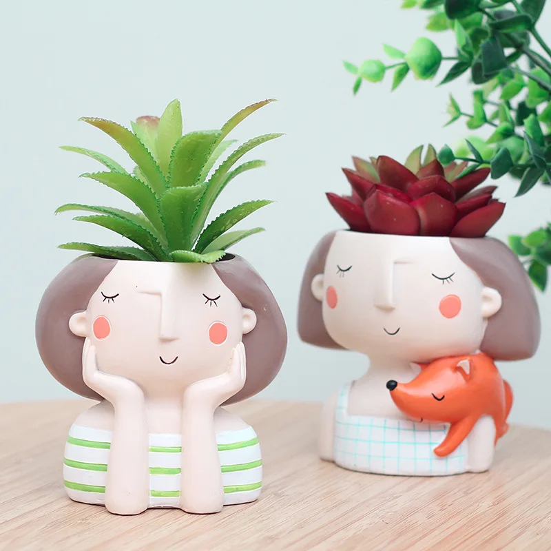 4 Colors Resin Cute Girl Flower Pot Desktop Modern Cartoon Succulents Plants Mini Pot Vase Head Plant Pots Home Decoration
4 Colors Resin Cute Girl Flower Pot Desktop Modern Cartoon Succulents Plants Mini Pot Vase Head Plant Pots Home Decoration