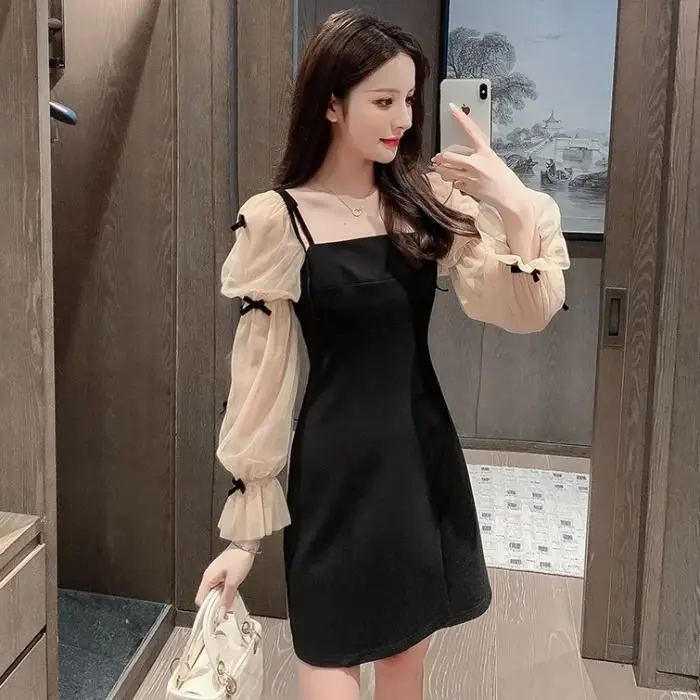 Early spring 2021 new style celebrity temperament bubble sleeve small black skirt women's mesh stitching bow Sling Dress Fashion
Early spring 2021 new style celebrity temperament bubble sleeve small black skirt women's mesh stitching bow Sling Dress Fashion