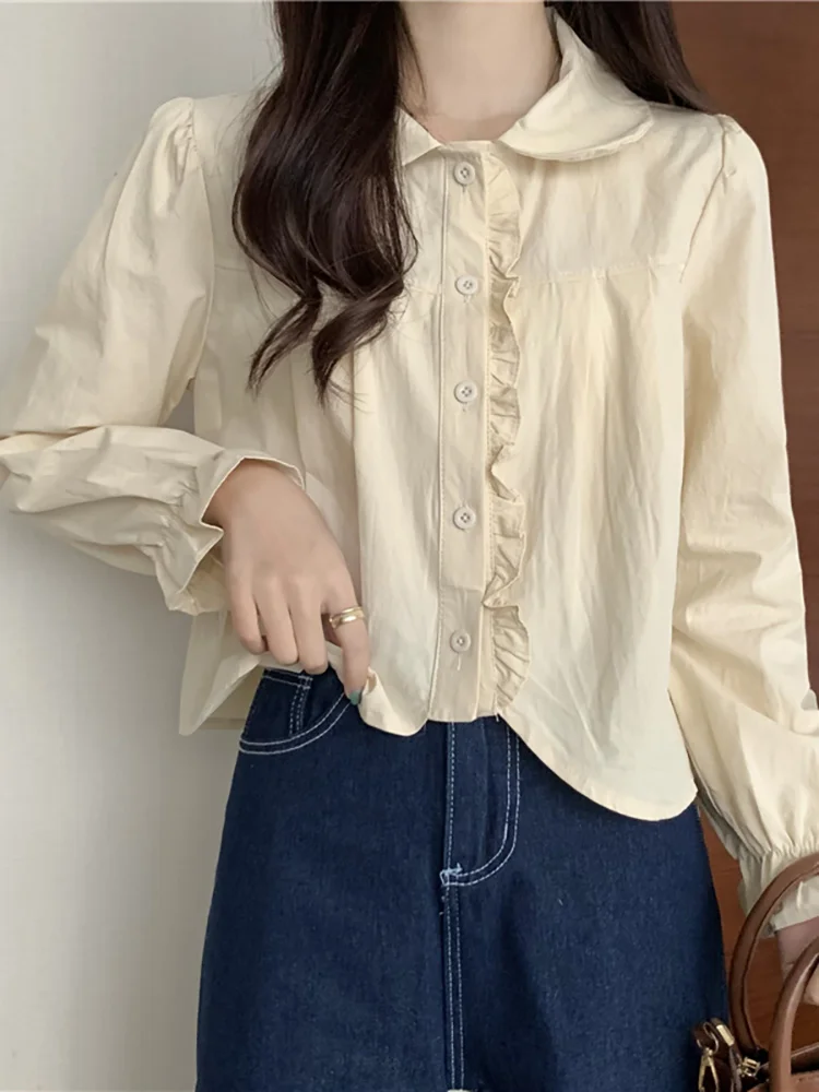 Collar Shirt Design Feeling Wood Ear Autumn 2021 New Sweet Age Reducing Short Style Long Sleeved Cardigan for Women
Collar Shirt Design Feeling Wood Ear Autumn 2021 New Sweet Age Reducing Short Style Long Sleeved Cardigan for Women