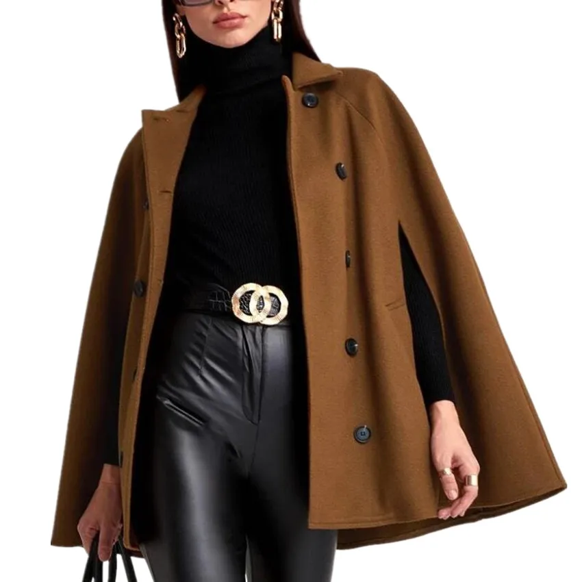 New winter fashion shawl cloak woolen coat women double breasted cape medium length overcoat
New winter fashion shawl cloak woolen coat women double breasted cape medium length overcoat