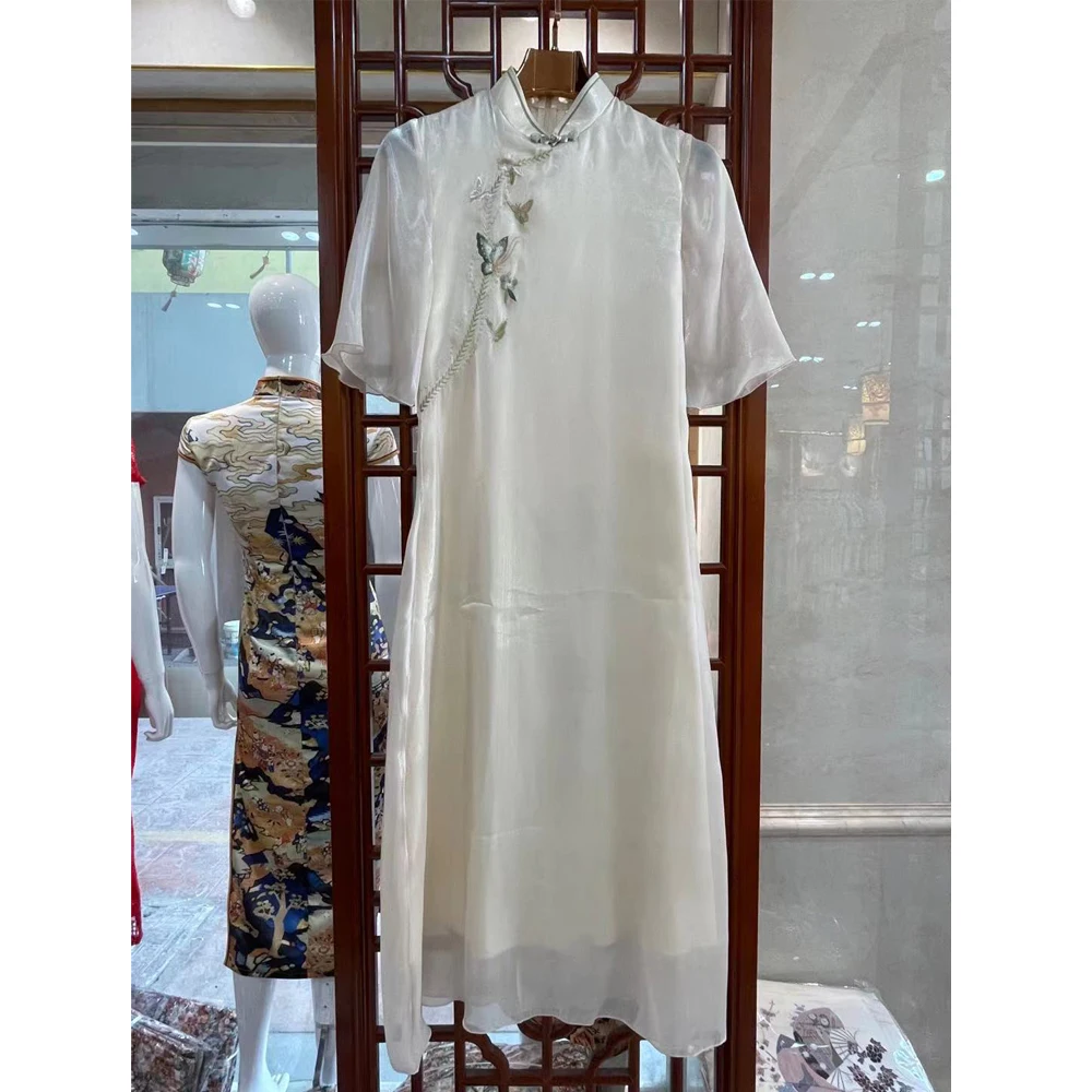 Chinese Style Improved Split Cheongsams Ao Dai Summer Young Girls Flare Sleeve Organza Butterfly Embroidery Dress Women
Chinese Style Improved Split Cheongsams Ao Dai Summer Young Girls Flare Sleeve Organza Butterfly Embroidery Dress Women