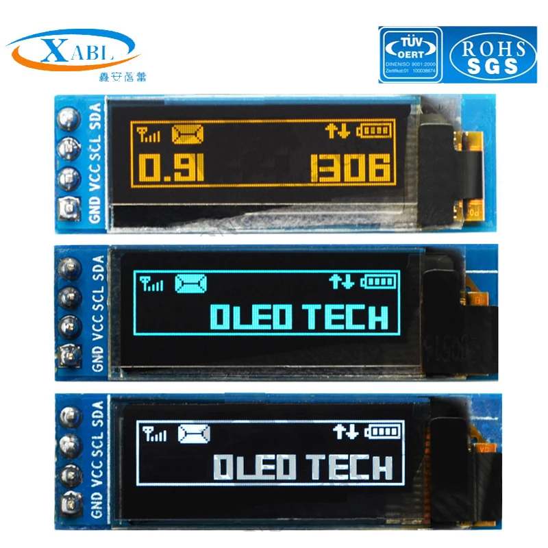 

XABL 0.91 Inch OLED Module Resolution 128*32P OLED Display Module SSD1306 SPI PM Material IIC 4Pin Factory Custom Size