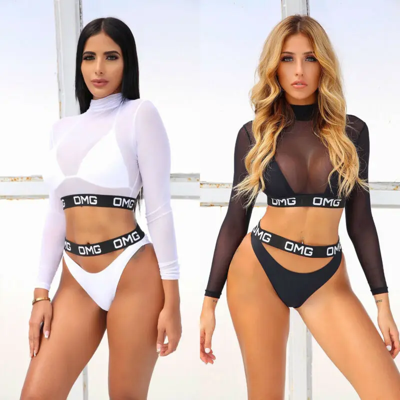 Fashion New Women's Three-Piece Sexy See-Through Mesh Long-Sleeved Shirt Vest Letter Swimsuit Beach Vacation Bikini Suit
Fashion New Women's Three-Piece Sexy See-Through Mesh Long-Sleeved Shirt Vest Letter Swimsuit Beach Vacation Bikini Suit