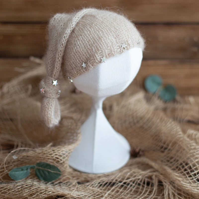 Vintage Newborn photography Props Hat Hand Knitted Sleep Bonnet Crochet Baby Star Photo Product | Мать и ребенок