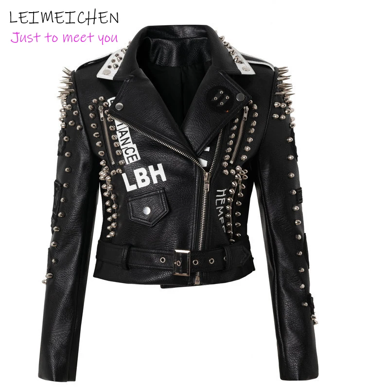 LEIMEICHEN Women's Slim PU Leather Jacket Punk Rock Fashion Graffiti Print Rivet Jacket Motorcyclist short leather jacket women
LEIMEICHEN Women's Slim PU Leather Jacket Punk Rock Fashion Graffiti Print Rivet Jacket Motorcyclist short leather jacket women