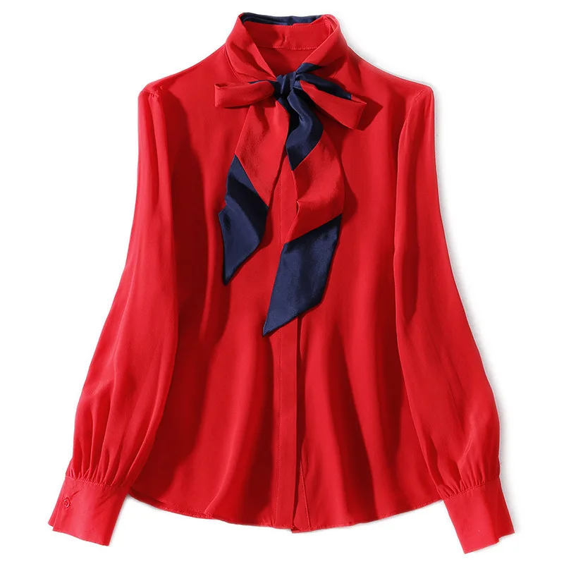 New OL favors bump color with a single breasted long sleeved top female joker silk shirt
New OL favors bump color with a single breasted long sleeved top female joker silk shirt