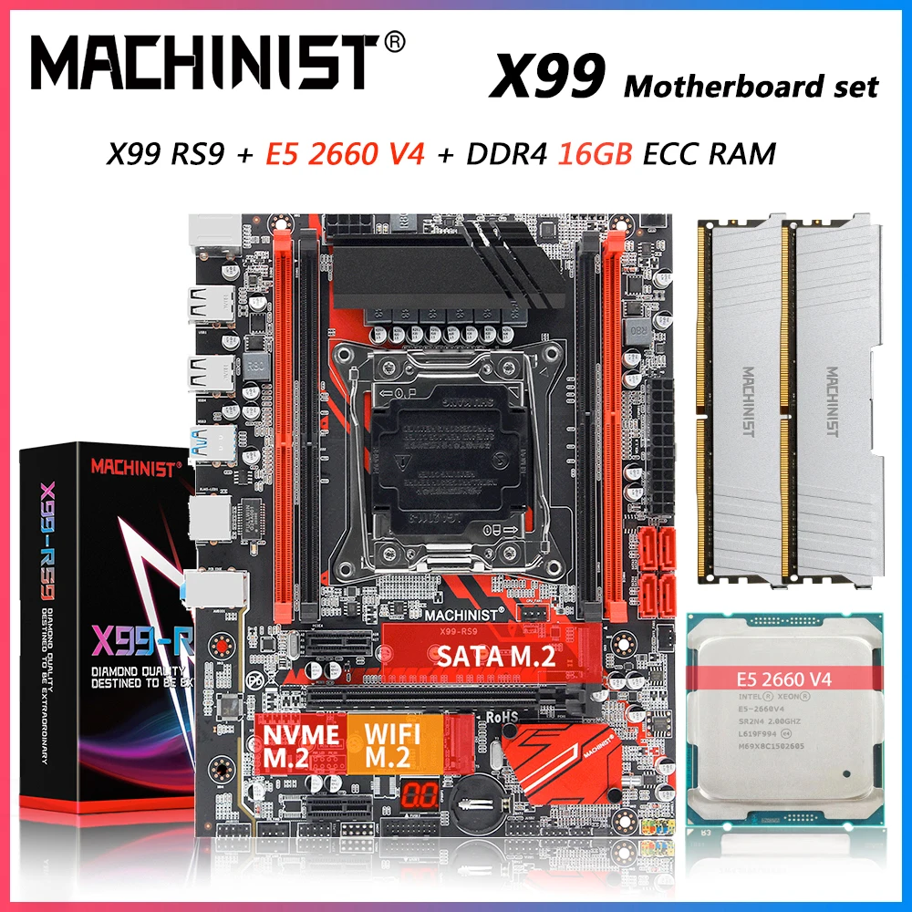 

Комплект материнской платы Machinist X99 с процессором Intel Xeon E5 2660 V4, LGA 2011-3, ОЗУ 16 Гб (2*8 ГБ), Память DDR4 ECC 2133 МГц