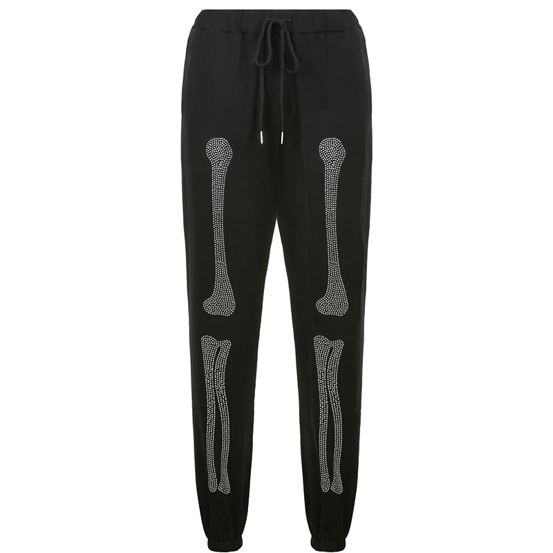 High-waisted Loose-fit Trousers Black Sweatpants Women Joggers Pants Trouser Fashionable Versatile Glitter Skeleton Rhinestones
High-waisted Loose-fit Trousers Black Sweatpants Women Joggers Pants Trouser Fashionable Versatile Glitter Skeleton Rhinestones
