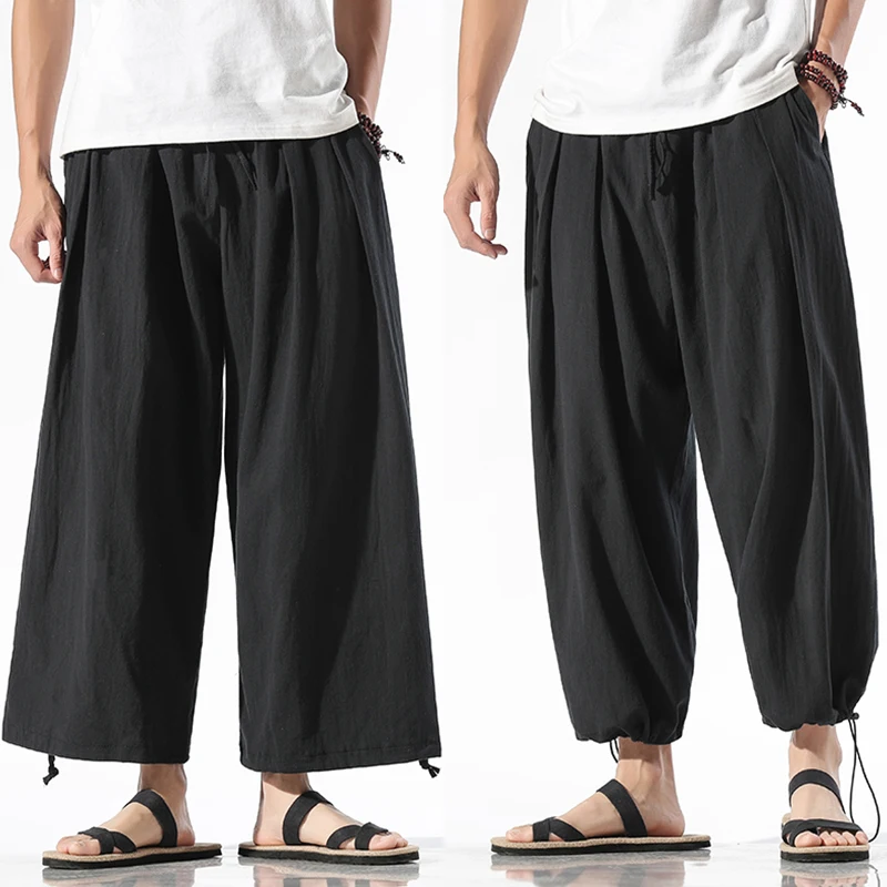 Chinese Style Men Cotton Linen Summer Casual Pants Solid Color Plus Size Wide Leg Pants Ankle-Length Black Grey Men Harem Pants
Chinese Style Men Cotton Linen Summer Casual Pants Solid Color Plus Size Wide Leg Pants Ankle-Length Black Grey Men Harem Pants