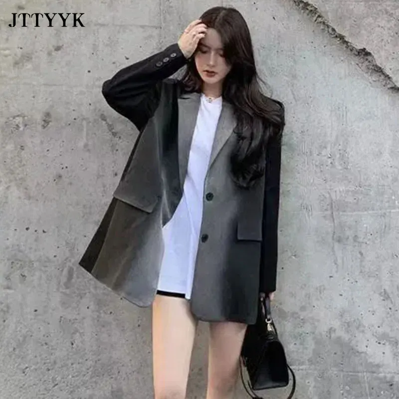 Chic Loose Women Blazer Spring Summer One Button Splicing Female Suit Jacket Vintage Coat Full Sleeve Outwear blaser femme 2021
Chic Loose Women Blazer Spring Summer One Button Splicing Female Suit Jacket Vintage Coat Full Sleeve Outwear blaser femme 2021