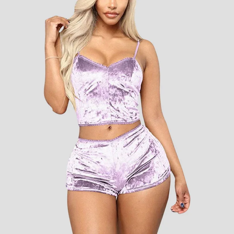 Mandylandy Women's Velvet 2 Piece Outfit Spaghetti Strap Sleeveless Crop Top + Shorts Set Lady Homewear Nightwear
Mandylandy Women's Velvet 2 Piece Outfit Spaghetti Strap Sleeveless Crop Top + Shorts Set Lady Homewear Nightwear