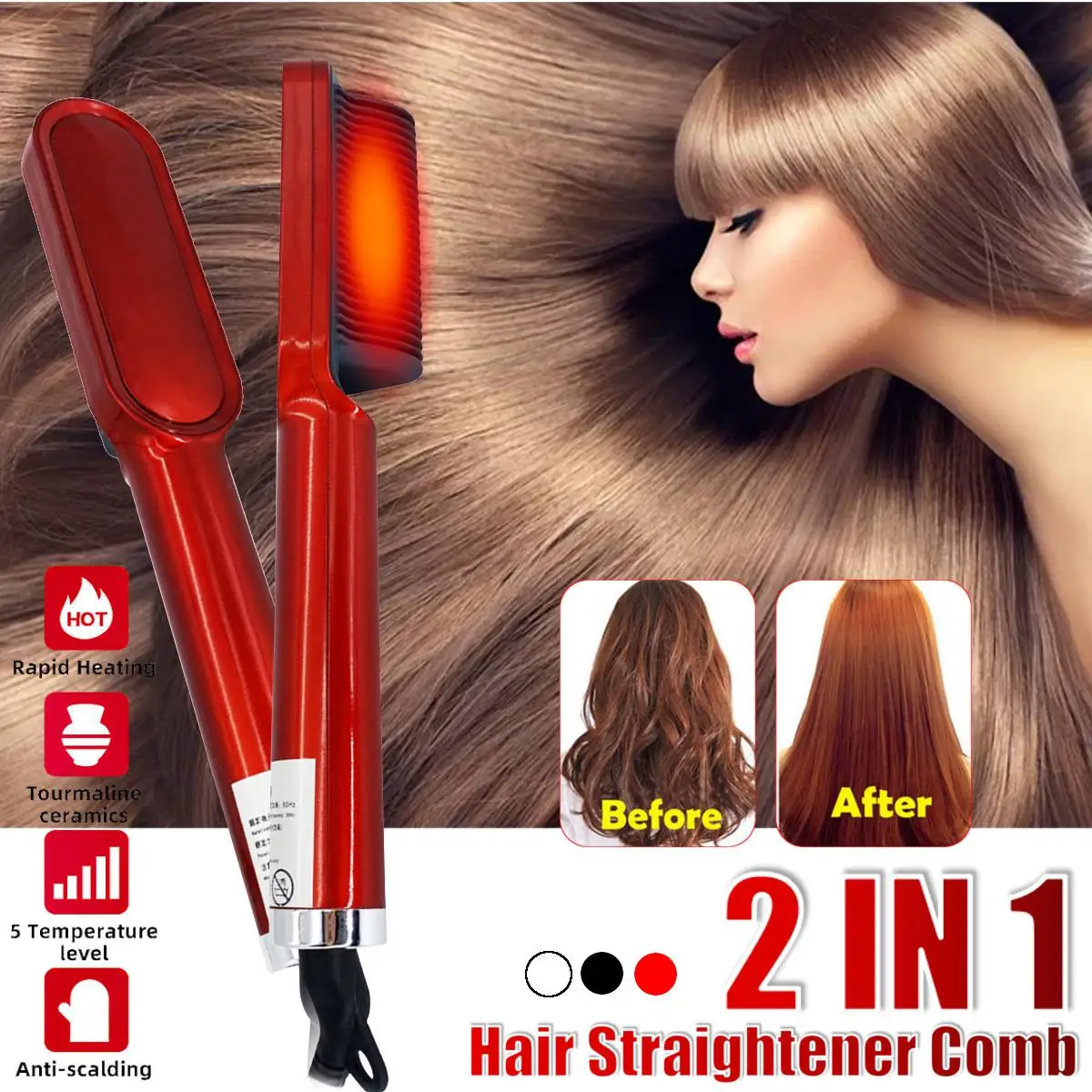 2IN1 5 Gear Electric Quick Heated Lightweight Hair Beard Straightener Comb Curler Brush Curling Irons Tourmaline Ceramics Heater
2IN1 5 Gear Electric Quick Heated Lightweight Hair Beard Straightener Comb Curler Brush Curling Irons Tourmaline Ceramics Heater