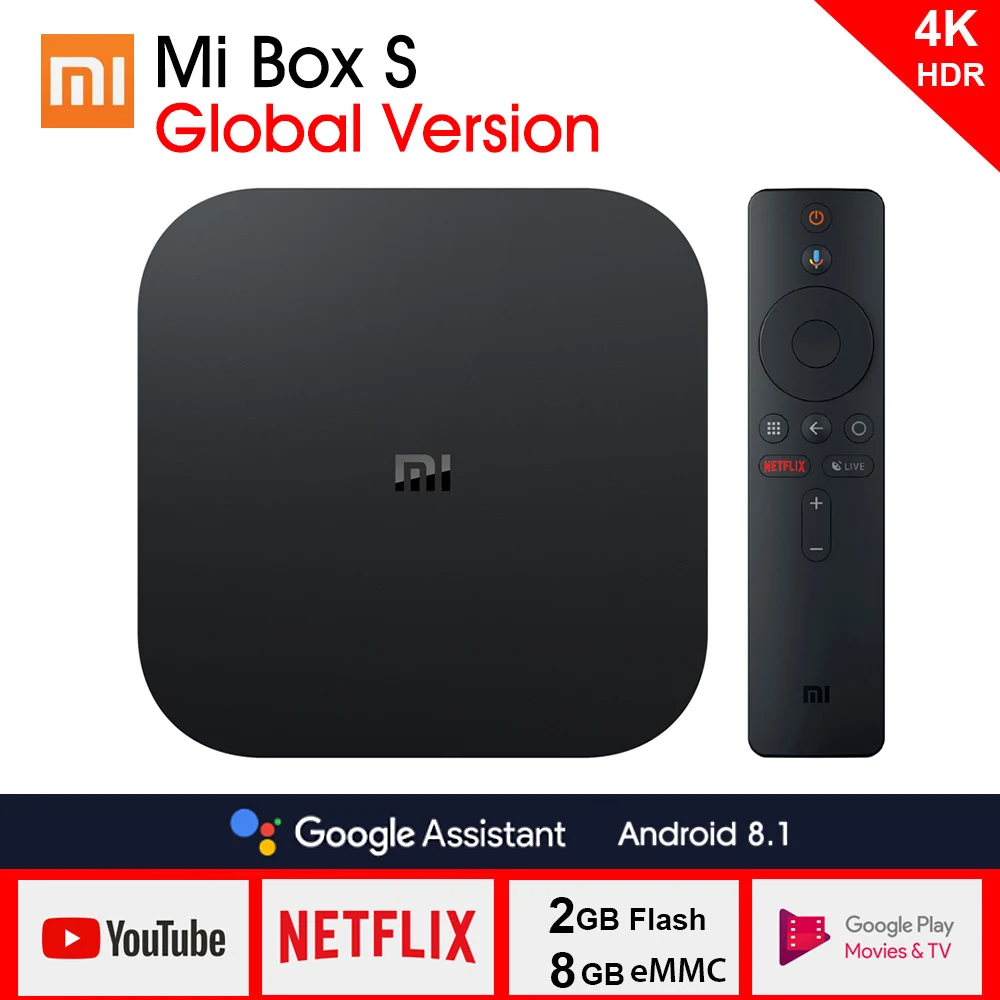 Оригинальная глобальная версия Xiaomi Mi TV Box S 4K ТВ Приставка Smart Android 8 1 BT4.2 со