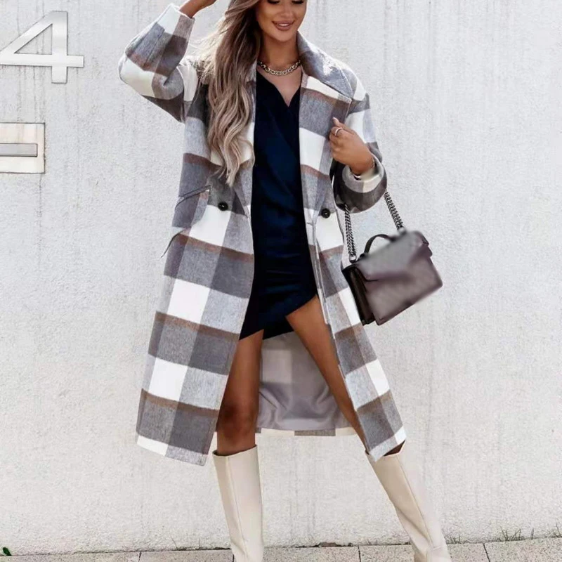 Womens Elegant Woolen Long Coat Lattice Casual Button Jacket Pocket Overcoat Fashion Plaid Winter Warm Trench Coat Female
Womens Elegant Woolen Long Coat Lattice Casual Button Jacket Pocket Overcoat Fashion Plaid Winter Warm Trench Coat Female