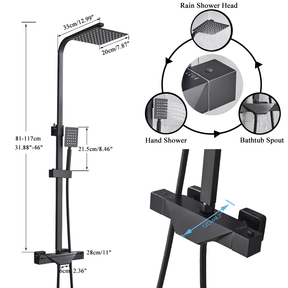Bathroom Faucet Black Rain Shower Head Thermostatic Bath Faucet Wall Mounted Bathtub Shower Mixer Tap Shower Faucet Shower Set 
Bathroom Faucet Black Rain Shower Head Thermostatic Bath Faucet Wall Mounted Bathtub Shower Mixer Tap Shower Faucet Shower Set