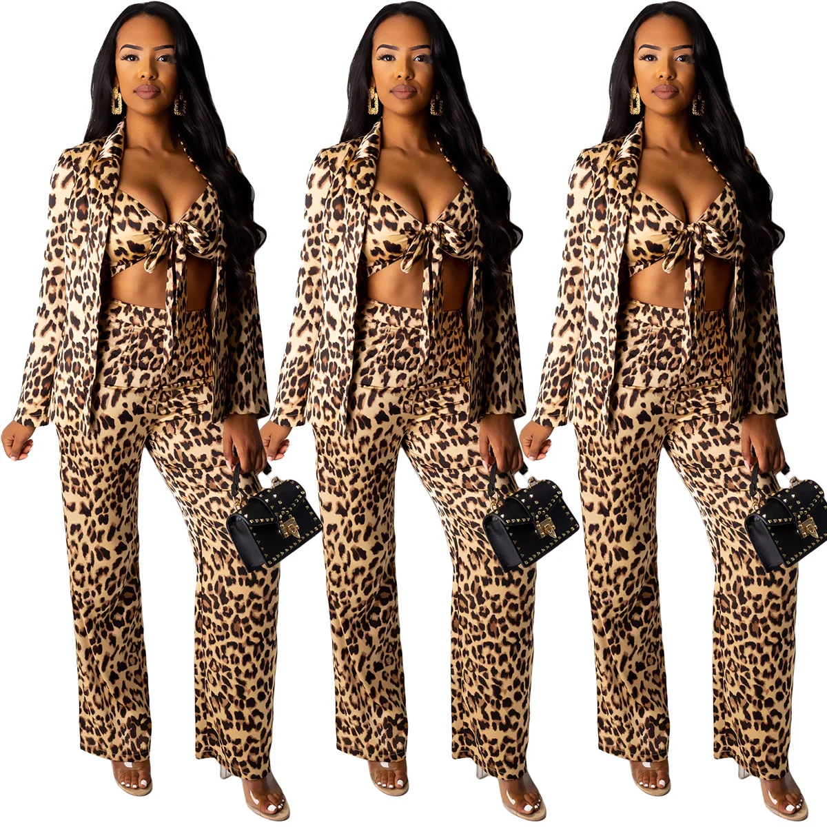 HAOOHU Leopard Print 3 Piece Set Halter Bandage Crop Top and Long Sleeve Suit and Pants Matching Sets Office Outfit for Woman
HAOOHU Leopard Print 3 Piece Set Halter Bandage Crop Top and Long Sleeve Suit and Pants Matching Sets Office Outfit for Woman