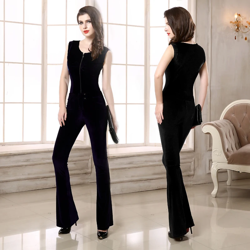 New Winter Sleeveless Elastic Velvet Jumpsuit Zipper Slim Black and Blue 2 Color Leisure Wide Leg Pants Womens Rompers 
New Winter Sleeveless Elastic Velvet Jumpsuit Zipper Slim Black and Blue 2 Color Leisure Wide Leg Pants Womens Rompers