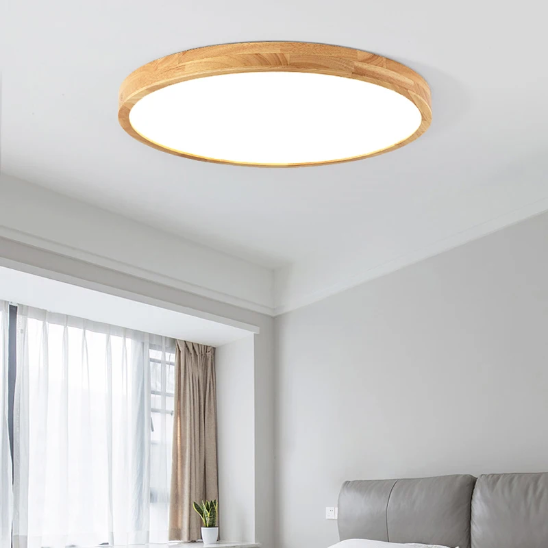 Log LED ultra-thin solid wood ceiling lights living room bedroom lamp round simple Nordic style balcony Japanese style lighting