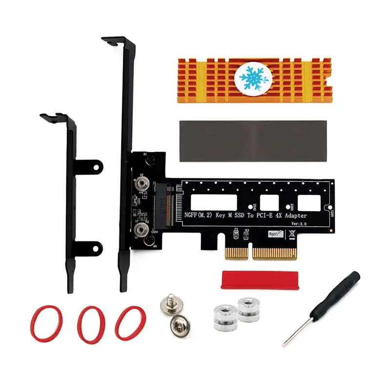 M.2 Riser Card Set M.2 NVME NGFF Key M to PCI Express 4X Host PCIe Adapter Card with Heatsink for Mac Windows Linux
M.2 Riser Card Set M.2 NVME NGFF Key M to PCI Express 4X Host PCIe Adapter Card with Heatsink for Mac Windows Linux