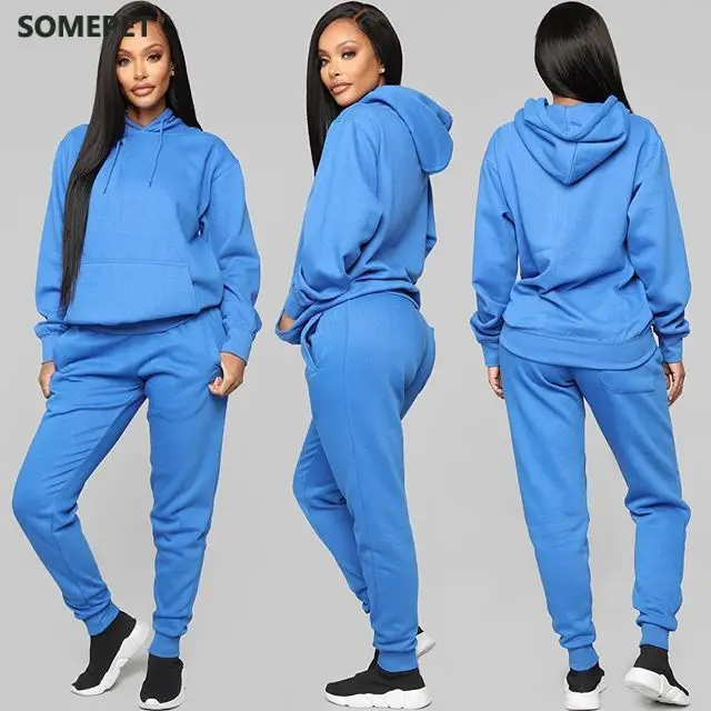 Pure color sport hoodie suit long sleeve hooded outfit 2 Piece Set Casual Sport Suit Women Blue Tracksuit Set Top and Pants 
Pure color sport hoodie suit long sleeve hooded outfit 2 Piece Set Casual Sport Suit Women Blue Tracksuit Set Top and Pants
