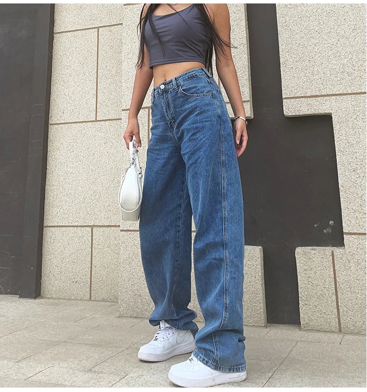 Women's blue jeans, retro street clothes, large high waist clothes, loose straight legs, mother's jeans
Women's blue jeans, retro street clothes, large high waist clothes, loose straight legs, mother's jeans