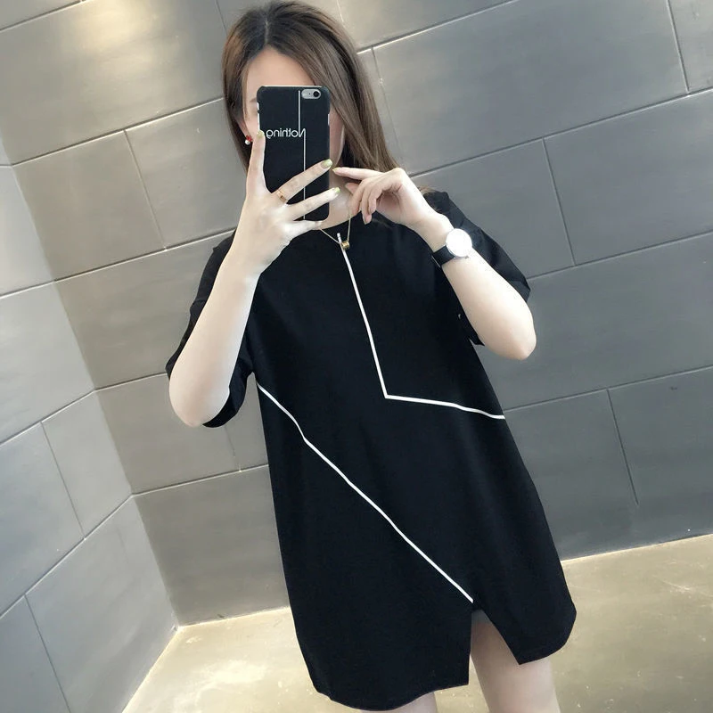 Split Fork Short Sleeve Women Basic T Shirts Summer Fashion Lines Print Spliced Oversized Casual Harajuku Tops Black White Green
Split Fork Short Sleeve Women Basic T Shirts Summer Fashion Lines Print Spliced Oversized Casual Harajuku Tops Black White Green