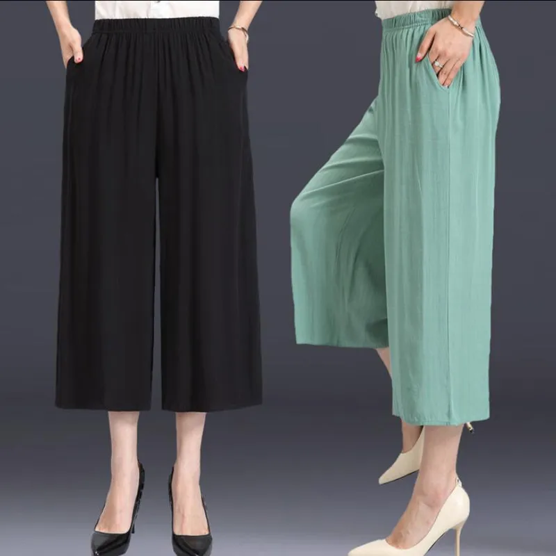 Plus size 4XL Women Summer thin Wide Leg Pants Casual Loose Elastic Waist cotton linen Pants Mom Calf-Length Pants s1070
Plus size 4XL Women Summer thin Wide Leg Pants Casual Loose Elastic Waist cotton linen Pants Mom Calf-Length Pants s1070