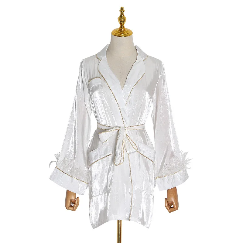 

Year Lazy Sunscreen Silk Pearly Phnom Penh Contrast Feather Large Pocket Waist Strap Suit Jacket Female