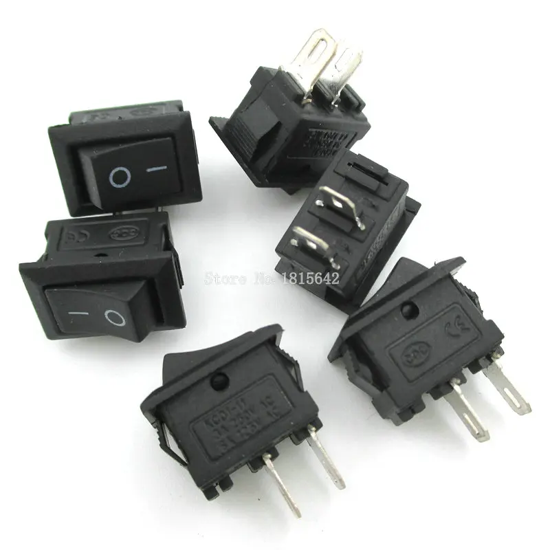 10PCS/LOT 10*15mm SPST 2PIN ON/OFF Boat Rocker Switch 3A/250V KCD1-101 Mini Black Red White | Электронные компоненты и